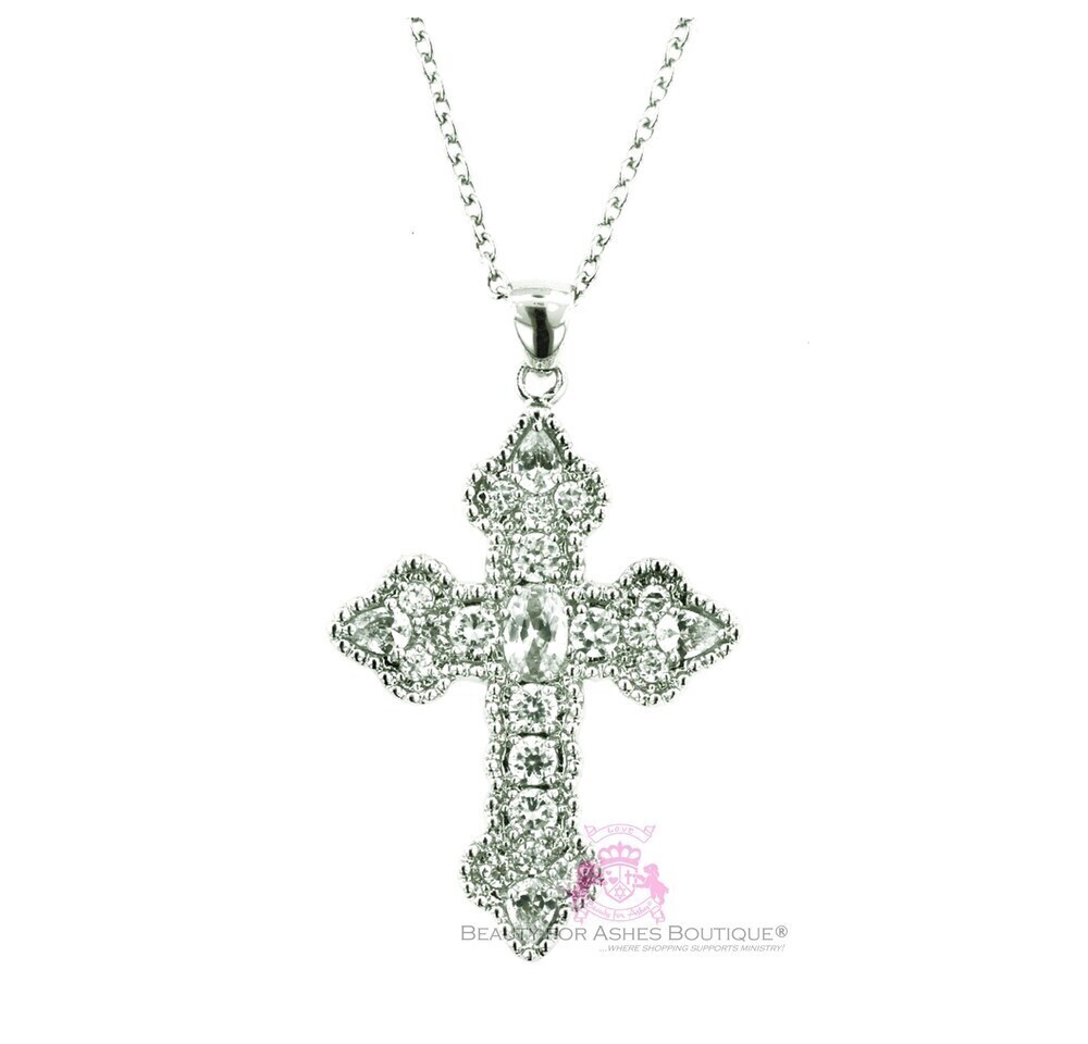 Sterling Silver Cz Cross Necklace